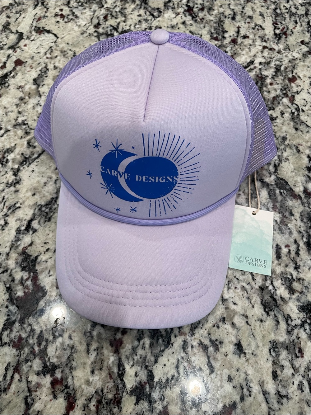 Carve Designs Lilac Mesh Trucker Hat with Blue Logo